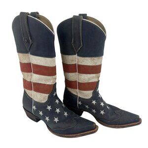 Size 8.5 Roper Womens American Flag Snip Toe Cowboy Cowgirl Boots Patriotic USA